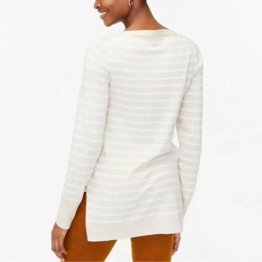 J. Crew Striped boatneck tunic sweater tan ivory thin stripe cotton BC543 medium - Picture 3 of 11